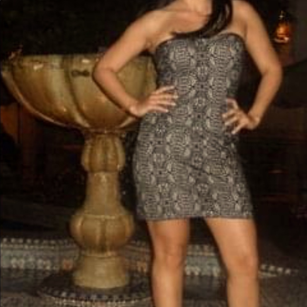 Strapless mini dress black lace detail